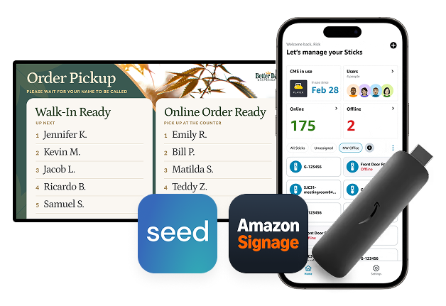 Amazon signage integration on Seed Signage for cannabis dispensaries