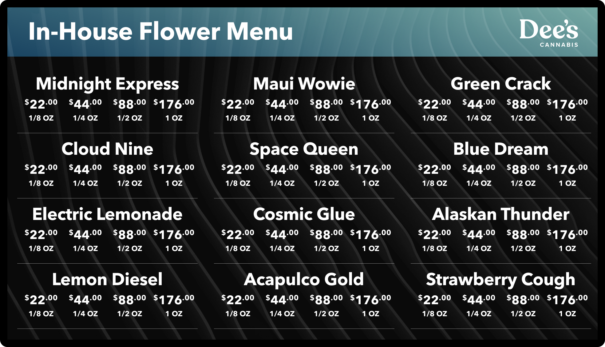 Lookbook Deli Menu - Flower Multi Price
